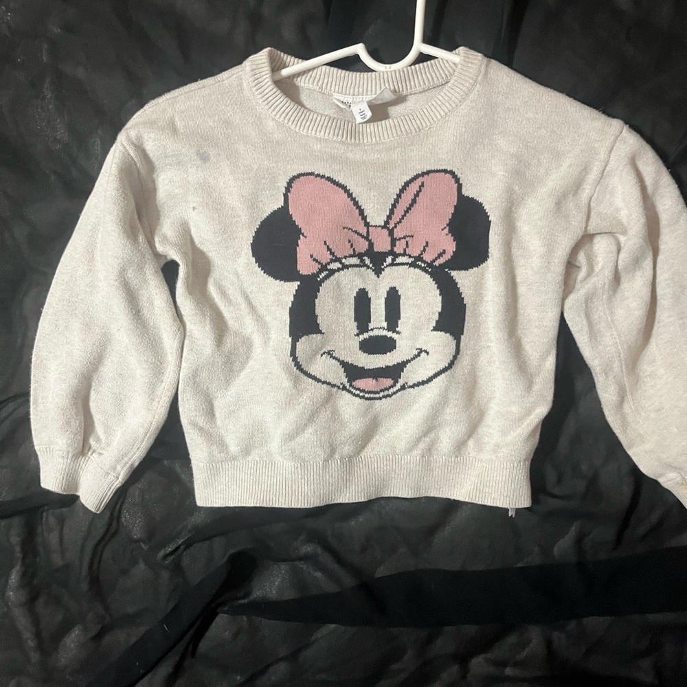 Cream Minnie Mouse Sweater with Pink Bow